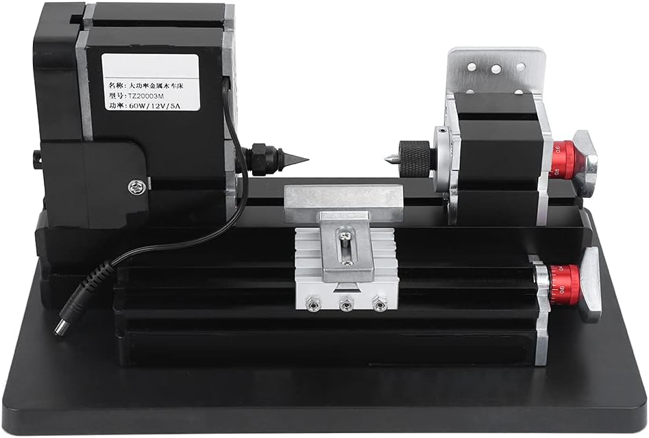 Metal Wood Turning Lathe, High Power 60W Mini for Wood, Both Softwood and Hardwood Processing, Hex Nut Clamp, 3 Jaw Chuck, Metal Working Machine, Over Current