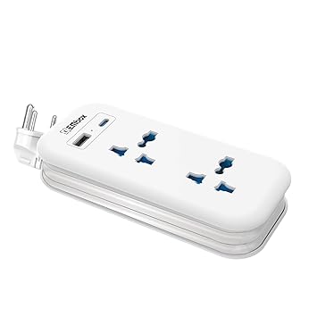 EMBOX Extension Board with USB C and USB A Ports with Universal Sockets and Indicator-Compact Extension Cord Multi Plug Socket with Safety Shutter-2500W (Mini Power STRIP-2S+2USB)