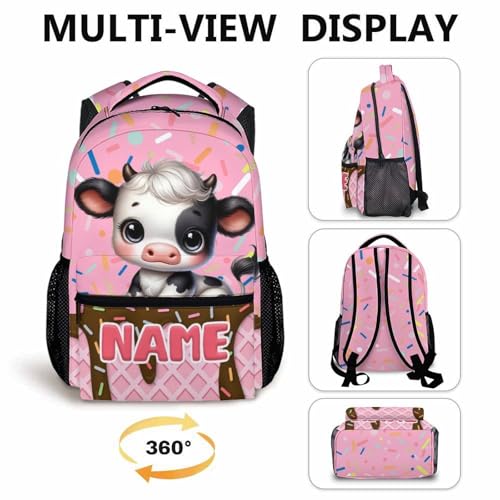 Cow Backpack, Kids Backpacks, Personalized Todder Backpack for Girls Boys 6-8, Preschool Elementary Kindergarten Schoolbag, 17 Inch Animal Book Bag for School Travel Camp4