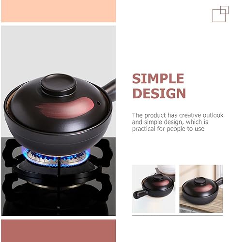 Miniatura 3 de LIFKOME Olla de arcilla para cocinar utensilios de cocina, estilo chino, estilo tradicional, cazuela de arroz, gachas de avena, arcilla con un solo