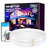 Outdoor LED Strip Lights Waterproof 100ft, IP67 Waterproof LED Light Strips with Remote, Music Sync APP Control, RGB Color Changing LED Lights for Eaves, Roof, Pool, Patio, Outdoor Decorations