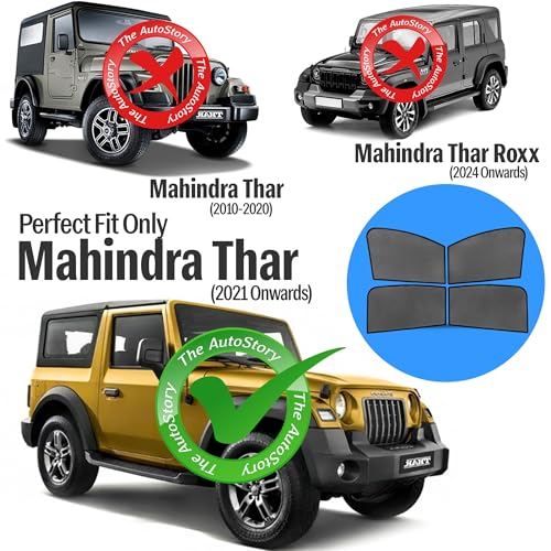 Image of AutoStory Custom Fit Non-Magnetic Cotton Mesh Car Sunshade for Thar 2020-2025 | UV & Heat Protection Car Window Curtains | Privacy Car Sun Shade | Breathable Vehicle Specific Side Window Shades