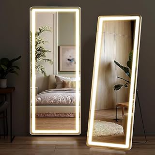 NEWBULIG Full Length Mirror with Stand 21"×64", LED Light Floor Standing with 3 Color Lighting for Bedroom Body Hanging Modern Simple Home Decor Wall Living Room Cloakroom