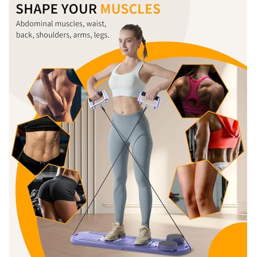 Tavola Pilates Reformer 6 in 1, Pieghevole, con Fasce di Resistenza, tavola Addominale Senza Assistenza, Supporto per Gomiti, Attrezzatura per Allenamento in Palestra a casa