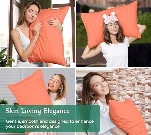 Image of Royale Linens King Pillowcase Set of 2 - Bed Pillow Cover - 20 inch x 40 inch -Coral Pillowcases - 1800 Brushed Microfiber, Wrinkle & Fade Resistant - Soft & Cozy- King Size Pillow Case (Coral)
