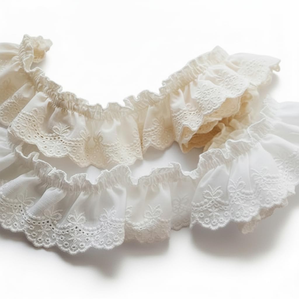 Photo 1 of LJMSSAI 4 Yards White Ruffled Embroidered Cotton Lace Trim
