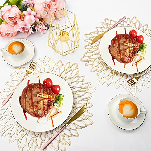 Fani CD6L 24 Pcs Pressed Vinyl Placemats And Coaster Sets,Metallic Hollow Out Placemats,Gold Leaf Pvc Wedding Table Place Mats Round Non-Slip Table Mats Outdoor Indoor Dinner thumb #4