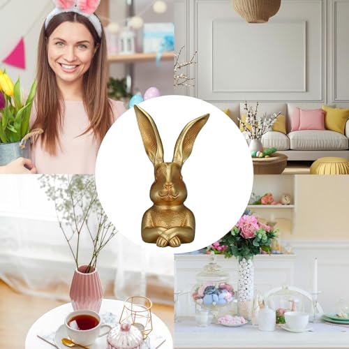 Figurines de lapin de printemps dorées en résine pour décoration de table