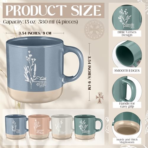Juego 4 Mugs Cristianos Cerámicos 13 oz Multicolor Boho miniatura 3