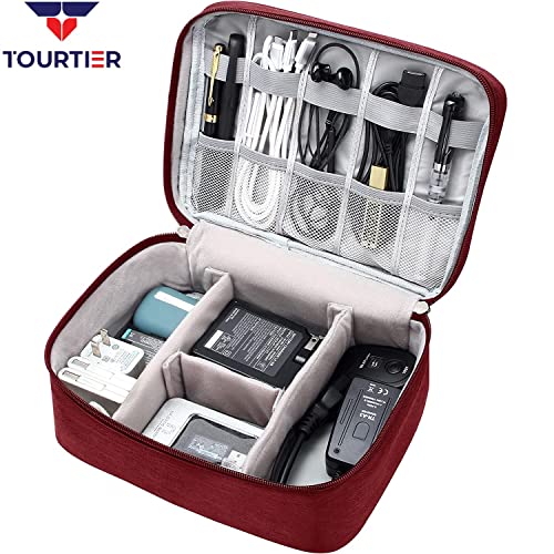 TOURTIER Digital Accessories Cable Organizer Bag - Travel Electronics Storage Case Protects USB Drives, Memory Cards, Chargers, SD Card, Cords, Adaptors and Other Device Accessories (Red) 9 51593a+TaDL