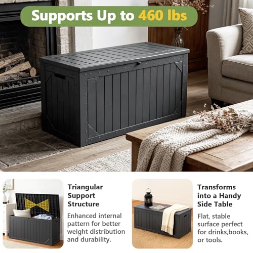 MAKE CHANGES Outdoor Storage Box, 95 Gallon Deck Box Outdoor Storage Bench, Outside Waterproof Resin Storage Bench, Lockable Patio Cushions, Garden Tools Storage for Furniture, UV Resistant (Black) by MAKE CHANGES - Image 9