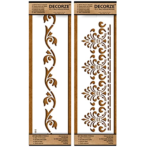 Image of Border Stencils for DIY Home Decor | Floral, Pattern & Wall Border Stencils for Painting Furniture & Art Projects DB-51-52