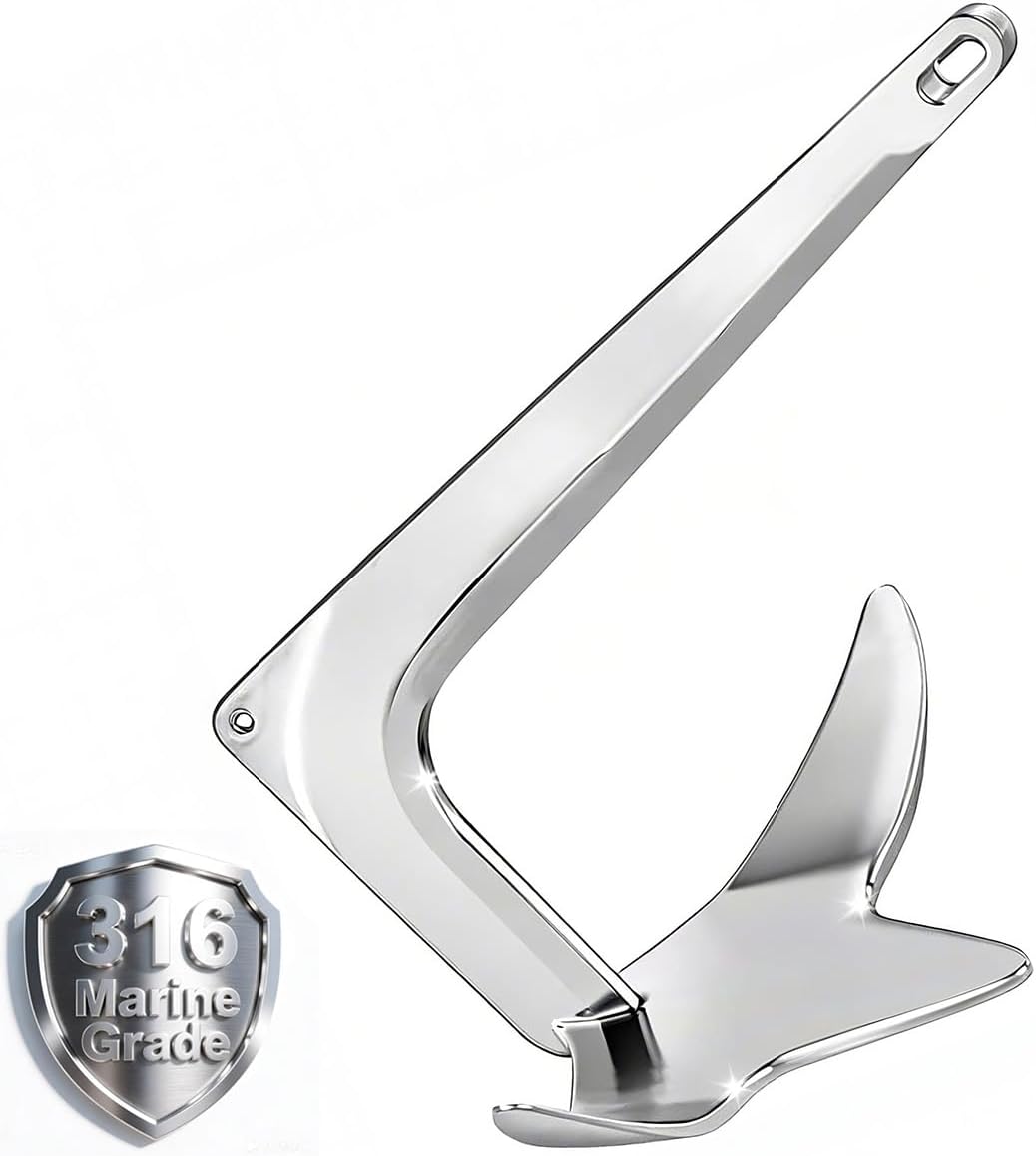 316 Stainless Steel Bruce Style Claw Anchor with Mirror Polish Marine Grade Multiple Sizes Boat Anchor for Sailboats, Fishing Boats, Pontoon, Bass Boats, Sport Boats