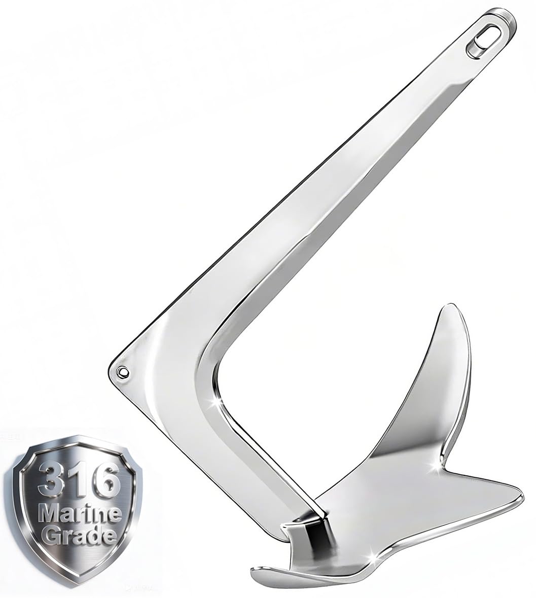 FUCNEN 316 Stainless Steel Bruce Style Claw Anchor with Mirror Polish Marine Grade Multiple Sizes Boat Anchor for Sailboats, Fishing Boats, Pontoon,