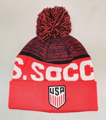 Icon Sports U.S. Soccer Federation Soccer Beanie - Red White Blue Unisex Pom Beanie