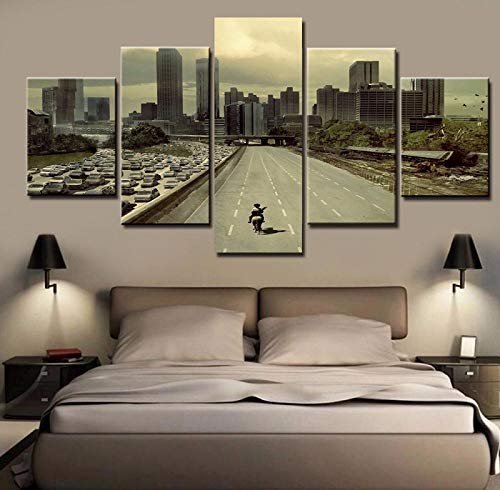 BAIOKAISHUII Modulare Bilder HD-gedruckte Leinwand Malerei Home Wandkunst Foto Dekor 5 Panels Film Walking Dead Landscape Poster-Rahmenlos Cover