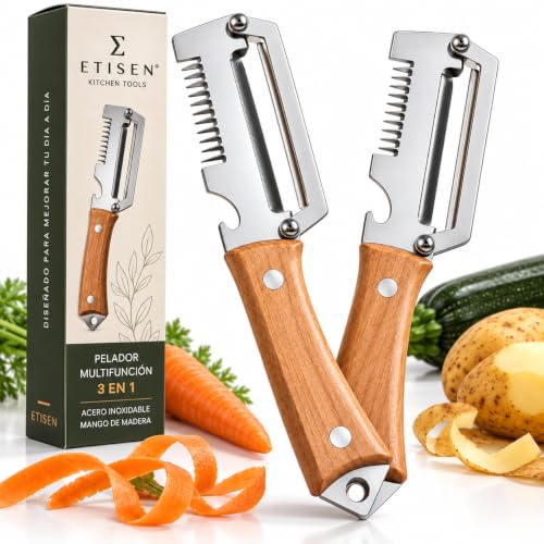 ETISEN Pelador de Verduras 3 en 1, Multifuncional, Pelador de Patatas. 2uds | Uso en Cocina, 3 en 1 para pelar, cortar en juliana y preparar verduras, patatas y tomates