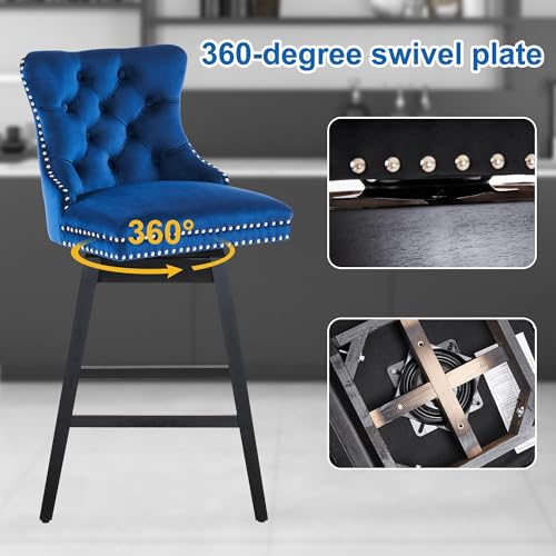 Image of Blue Swivel Bar Stools, Velvet Counter Height Bar Stools Set of 6