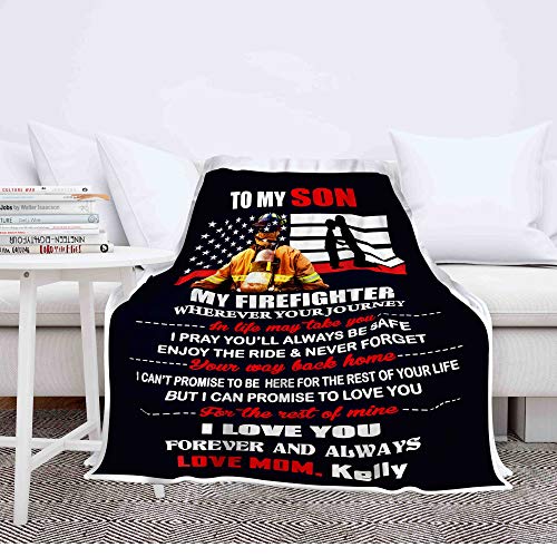 to My Firefighter Son, Customized Premium Quality Fleece Blankets for Son, with Quotes, Birthday, Children's Day, Christmas Day Gift, Gift for him, Supersoft and Cozy Blanket