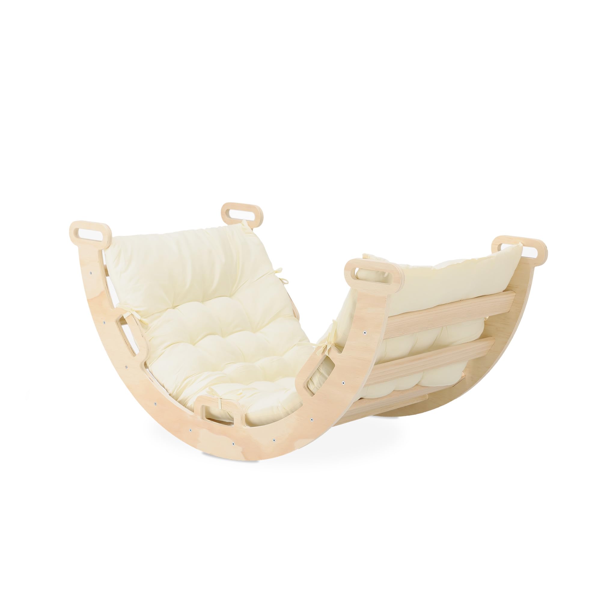 Deryan Montessori Triángulo de Escalada con tobogán y Arco de Escalada, Juguete Plegable para Interior de Madera, triángulo de Escalada con rampa, para niños a Partir de 1 año, con colchón - Madera