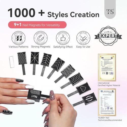 Image of THR3E STROKES Cat Eye Magnet Set for Nails, 10 Pieces, Magnetic Wand for Gel Polish, DIY Nail Art Tools (10 SET WAND MAGNET)