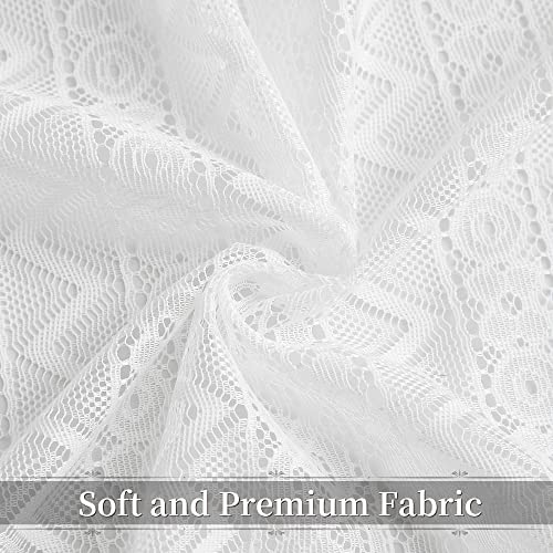 image for ZJDECOR White Lace Sheer Curtains 84 Inch Length Boho Geometric Patter