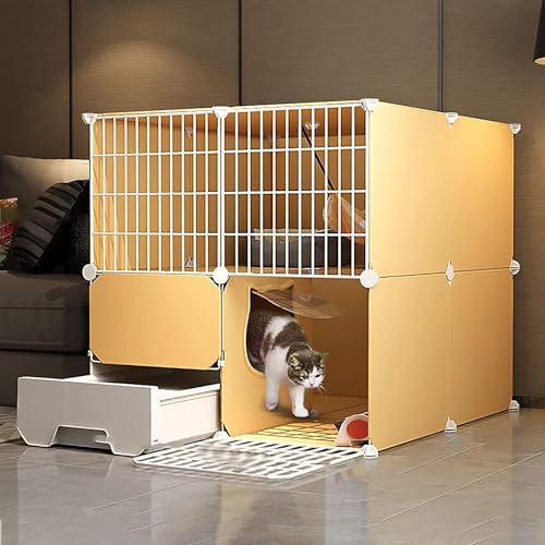CucCe 大型猫囲い 大型猫ケージ - 猫用ベビーサークル 屋内 猫ケージ 取り外し可能 金属ワイヤー 屋内 DIY 犬小屋 クレート 猫用ケージ 猫用トイレ付き(75x95x73cm)