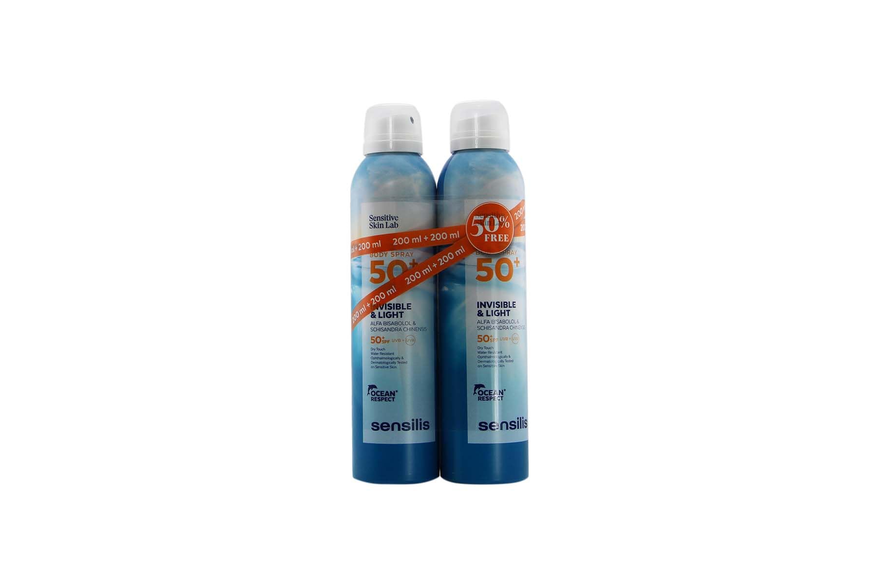 Sensilis - Body Spray SPF 50+ Invisible & Light, Fotoprotector Antiedad Invisible y Ligero con Vitamina E, Acabado Invisible con SPF 50+, para Pieles Sensibles - 2x200 ml