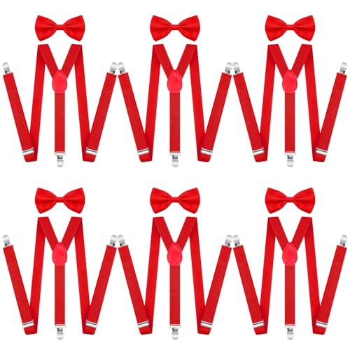 Image of Didaey 12 Pieces Men Suspender and Bow Tie Set Bulk Suspenders for Men Elastic Y Back Bowtie Set for Groom Groomsmen Weddings