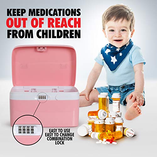 Medicine Lock Box for Safe Medication Storage - Childproof Prescription Bottle Organizer - Lockable Combination Chest (4 Digit Custom Code) Medicine Cabinet w/Separate Compartments | Storage Lockbox - Thumbnail 5