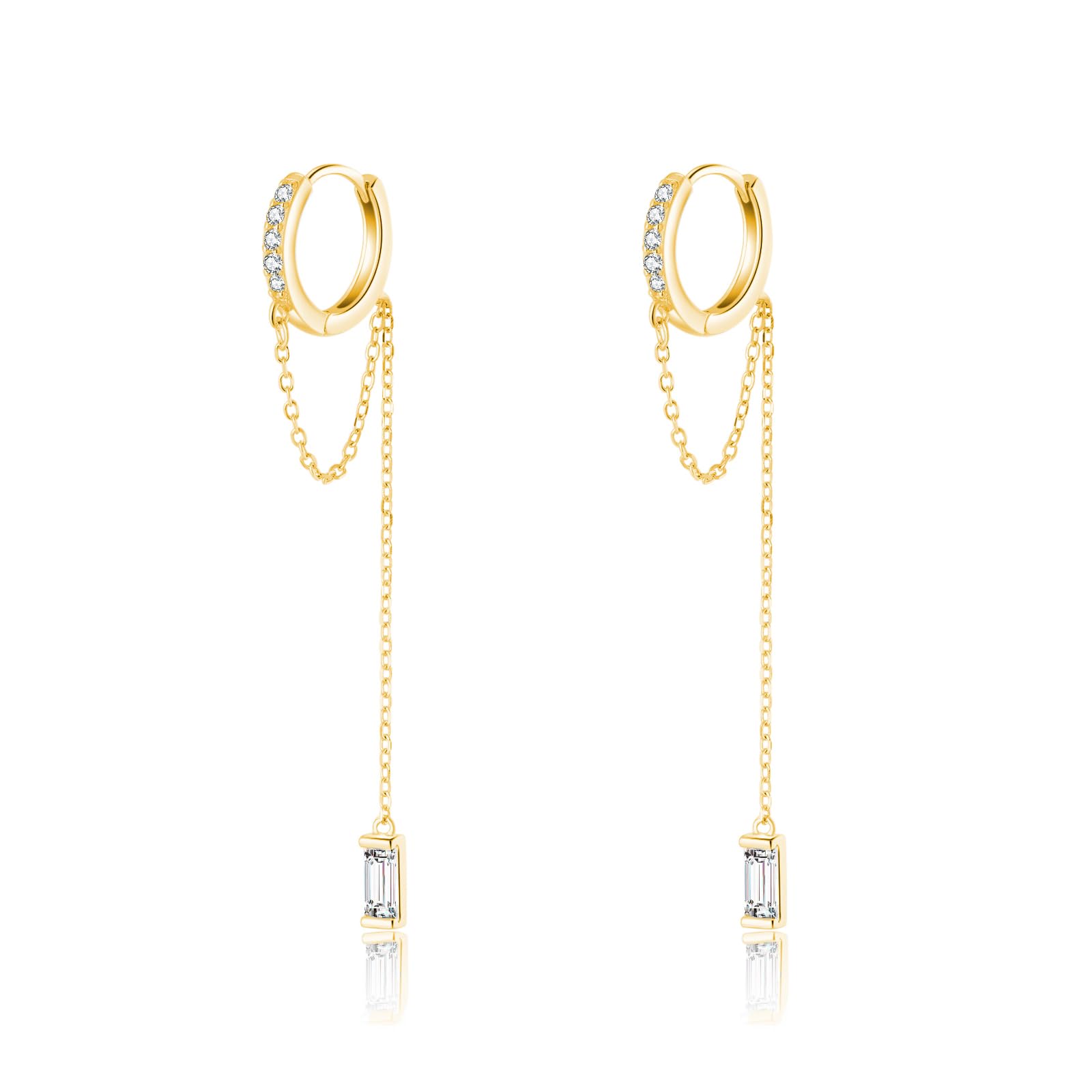 Reffeer925 Sterling Silver CZ Chain Hoop Earrings Dangle for Women Teen Girls Dangle Earrings Chain Drop Earrings Huggie