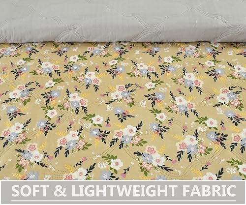 Image of IVAZA Luxury Ultrasonic Punch AC Comforter Blanket - Quilted Microfiber Floral Pattern, Lightweight Breathable All‑Season Blanket for Bedroom, Travel (Singled Bed,228x152 CM) (Mustard Yellow)