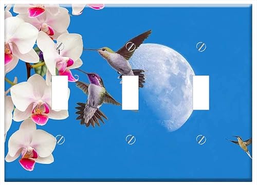 Interruptor de placa triple palanca - Colibríes Orquidea Flores Orquidea Colorido