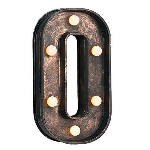 Decorative Vintage Style Brushed Bronze Effect Battery Operated LED Light - Letter O