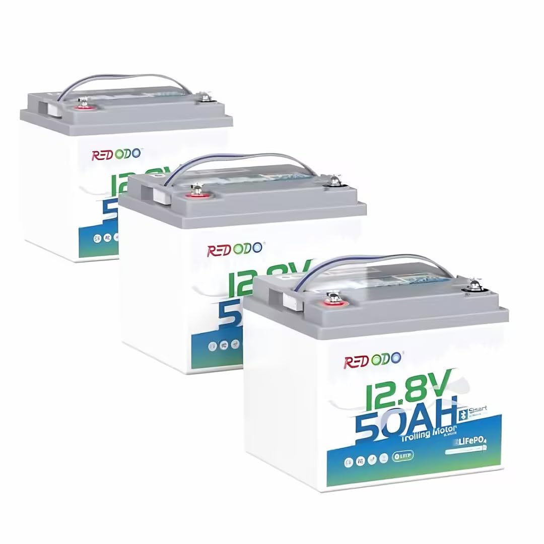 Redodo 12V 50Ah LiFePO4 Deep Cycle Battery for Marine, RVs 3 Pack