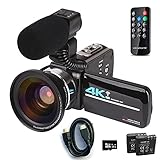 4K HD Digital Video Camcorders, Ultra HD 48MP 30FPS 16X Digital Zoom, Family Life, Travel Shooting Records, Provide External Microphone, Wide Angle Lens, Two Batteries and 32GB SD Card (Black)