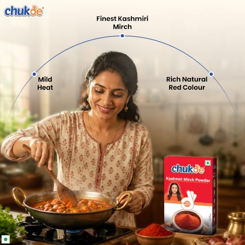 Image of Chukde Kashmiri Lal Mirch Powder, 100g | Natural Rich Red Colour Chilli Powder | Ideal for Tandoori, Punjabi Curries & Marinades | Mild Spicy | No Artificial Colour Added (Pack of 2)
