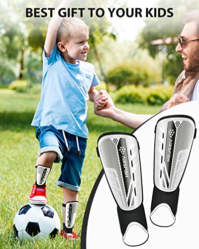 Upgraded Soccer Shin Guards For Kids Youth Adults, Ce Certified Airsfish Shin Guard Sleeves Protection Gear For Boys Girls Soccer Games Eva Cushion Reduce Shocks And Injuries (Medium, White+Black) #TOP3