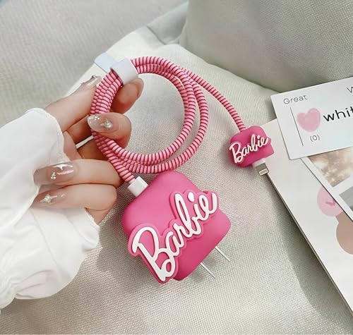 Image of skysia Charger Protector and Cable Protector for iPhone (18W-20W) - 3D Cute Pattern, Data Line Wire Saver, Full Protection Cover 4 in 1 - Multicolored (One Piece) (Barbie Baby Pink)