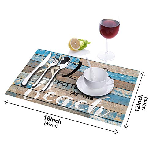 T&H Xhome Non-Slip Placemats For Dining Table,Life Is Better At The Beach Starfish Rustic Wood Grain Washable Table Mats Heat Resistant Stain Resistant Kitchen Table Placemat Set Of 6 #TOP5