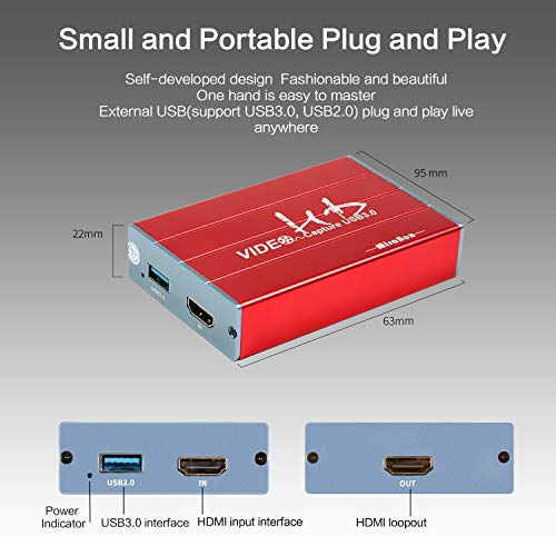 Mirabox Capture Card,USB 3.0 HDMI Game Capture Card Device Support HD Video HDCP 1080P Windows 7 8 10 Linux YouTube OBS Twitch for PS3 PS4 Xbox Wii U Streaming and Recording, HSV3211