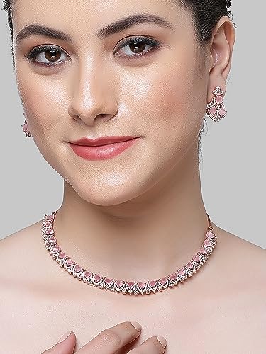 Image of Karatcart Silver Tone Green American Diamond Studded Necklace Set for Women