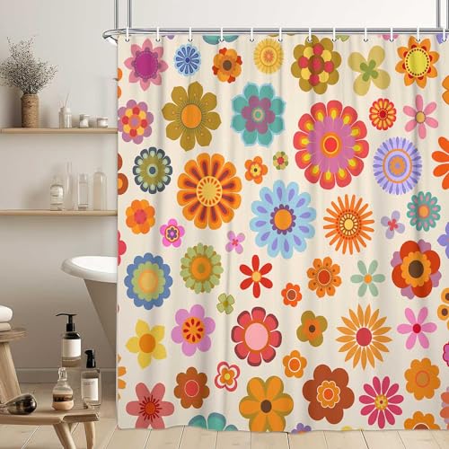 DeeCabin Retro Flower Shower Curtain, Groovy Vintage Hippie Funky 70s Sun Flowers Shower Curtains for Bathroom Decor, Boho Colorful Floral Shower Curtain Set with 12 Hooks, 70X70IN Bath Decor by DeeCabin - Image 4