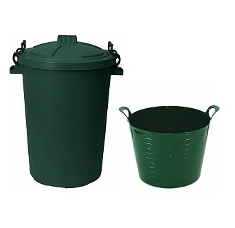 2-Piece Storage Set   Includes 50L Heavy-Duty Bin with Locking Lid & 40L Flexible Tub   Plastic Containers for Rubbish, Recycling, Garden Waste, and Home or Outdoor Use
