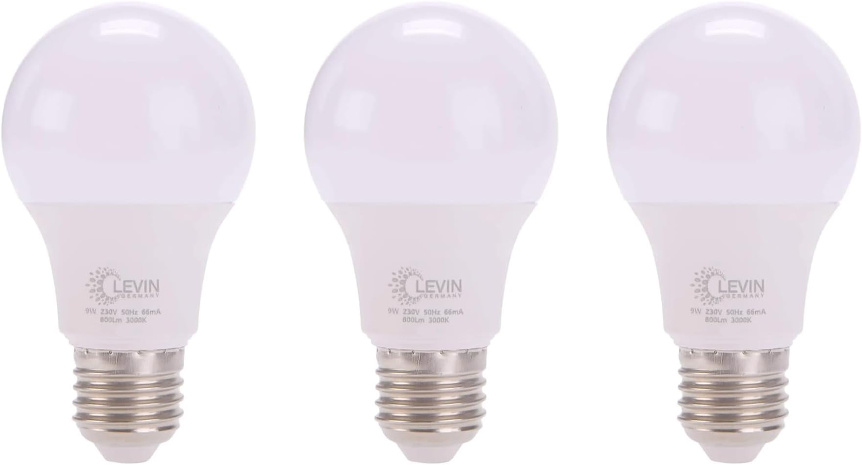Levin Germany LED Bulb 9W E27 – 3000K Warm White | 60W Equivalent | Energy Saving A+ | 20000h Lifetime | 95 Lm/W | No UV or Mercury | CRI > 80 | Pack of 3 | 2-Year Warranty