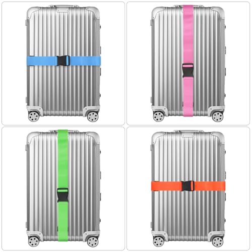 4 Pack Luggage Straps for suitcases-4 pcs Extra Long Suitcase Straps TSA Approved Luggage Belt, Adjustable Travel Belt for Luggage for 20'' - 32'' Suitcases (Orange Blue Green Pink)