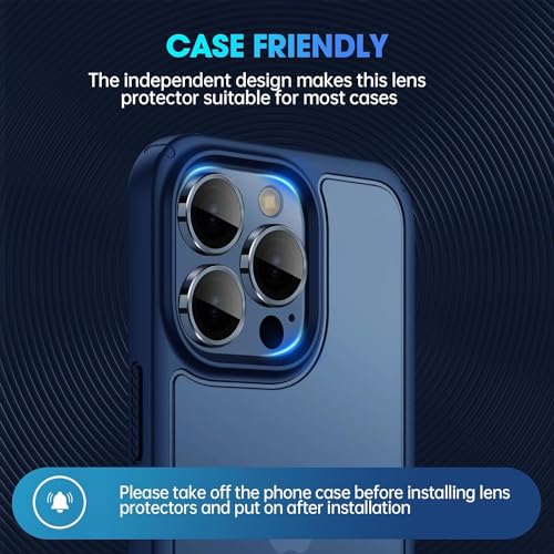 Image of Skinomi Camera Lens Protector Compatible with iPhone 15 pro [Anti-Scratch] Premium Tempered Glass Film Aluminum Alloy Lens Ring Cover, Blue Titanium