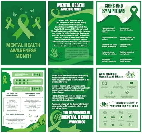 WATINC Mental Health Awareness Posters - 6PCS Green Mental Health...