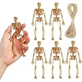 FINGOOO Small Skeleton Figurine 6 Inches,6 Pieces Plastic Skeletons Mini Poseable Skeleton Toy for Crafts Halloween Decoration (Golden)