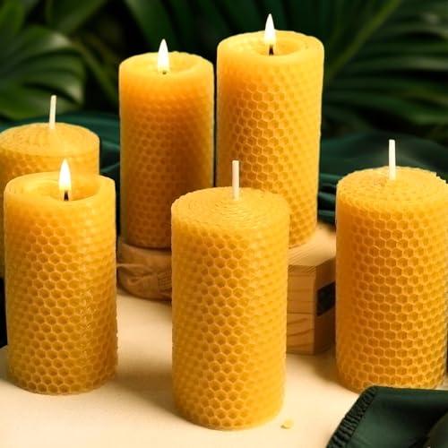 MOSROAD Beeswax Candles Pillar 2x4 Inch 6 Pack Honeycomb Decor